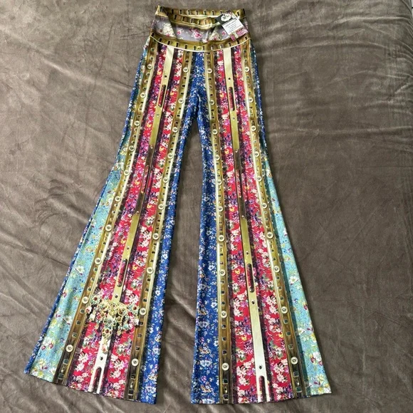 NWT IPGN Women’s Flare Pants Colorful Luxury Material Embellished/Crystals Boho - Picture 1 of 13